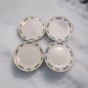 Corning Corelle Dinner Plate Christmas Holly Days 10.5" Vintage Set 4 Green Rim